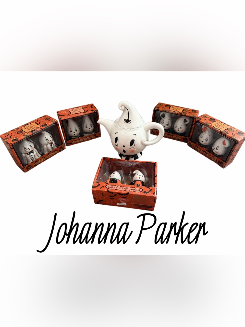Rare Johanna Parker Halloween Luna teapot and S&P shaker bundle
